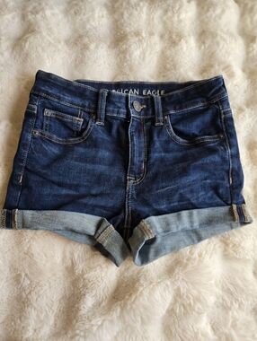 American Eagle Outfitters Dark Blue Denim Rolled Hem Shorts
